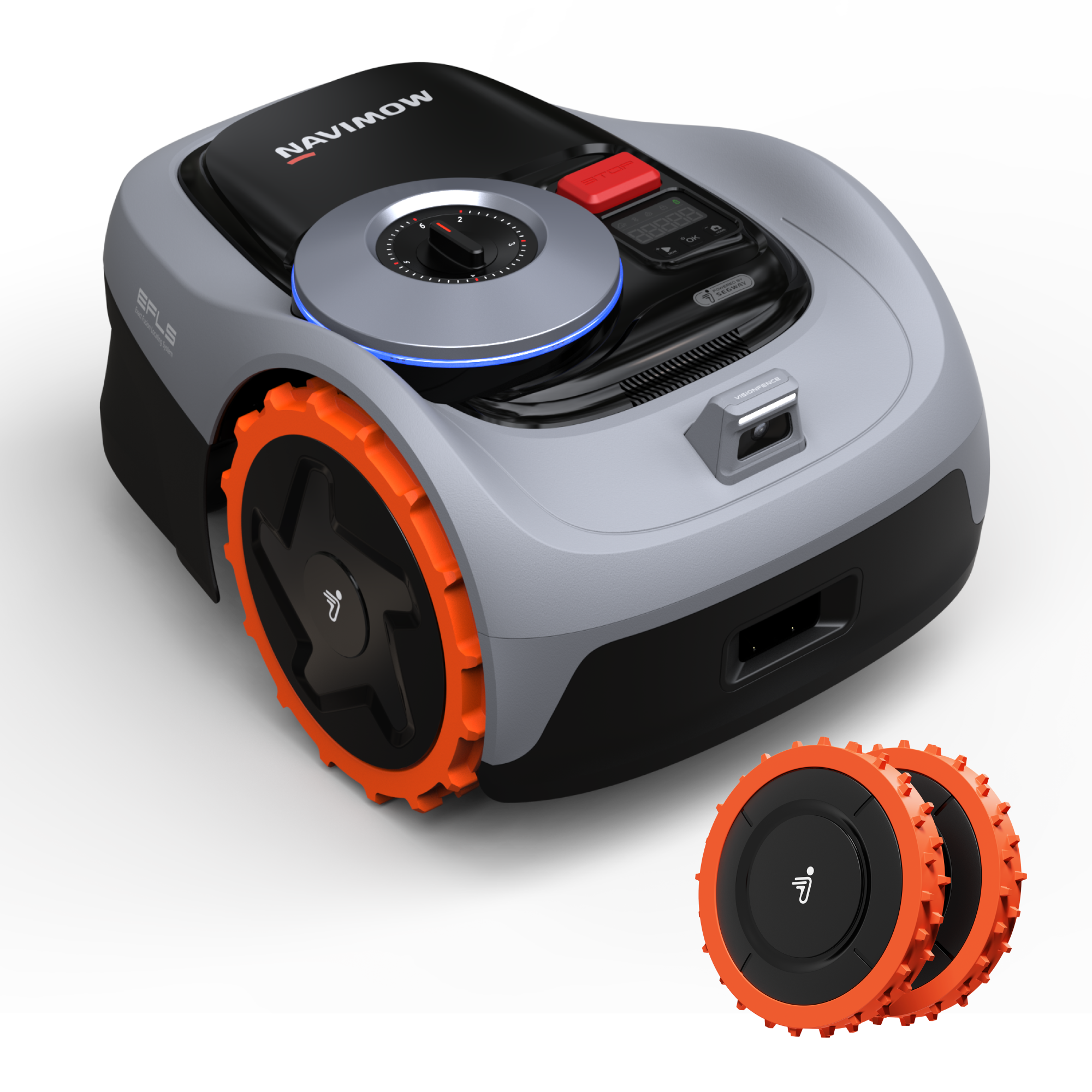 Navimow i105E+Offroad-Räder, Mähroboter ohne Begrenzungskabel, Empf. 500 m², Max. 600 m², RTK+Vision Rasenmäher Roboter Testsieger, Igelschutz Rasenroboter, KI Auto Kartierung