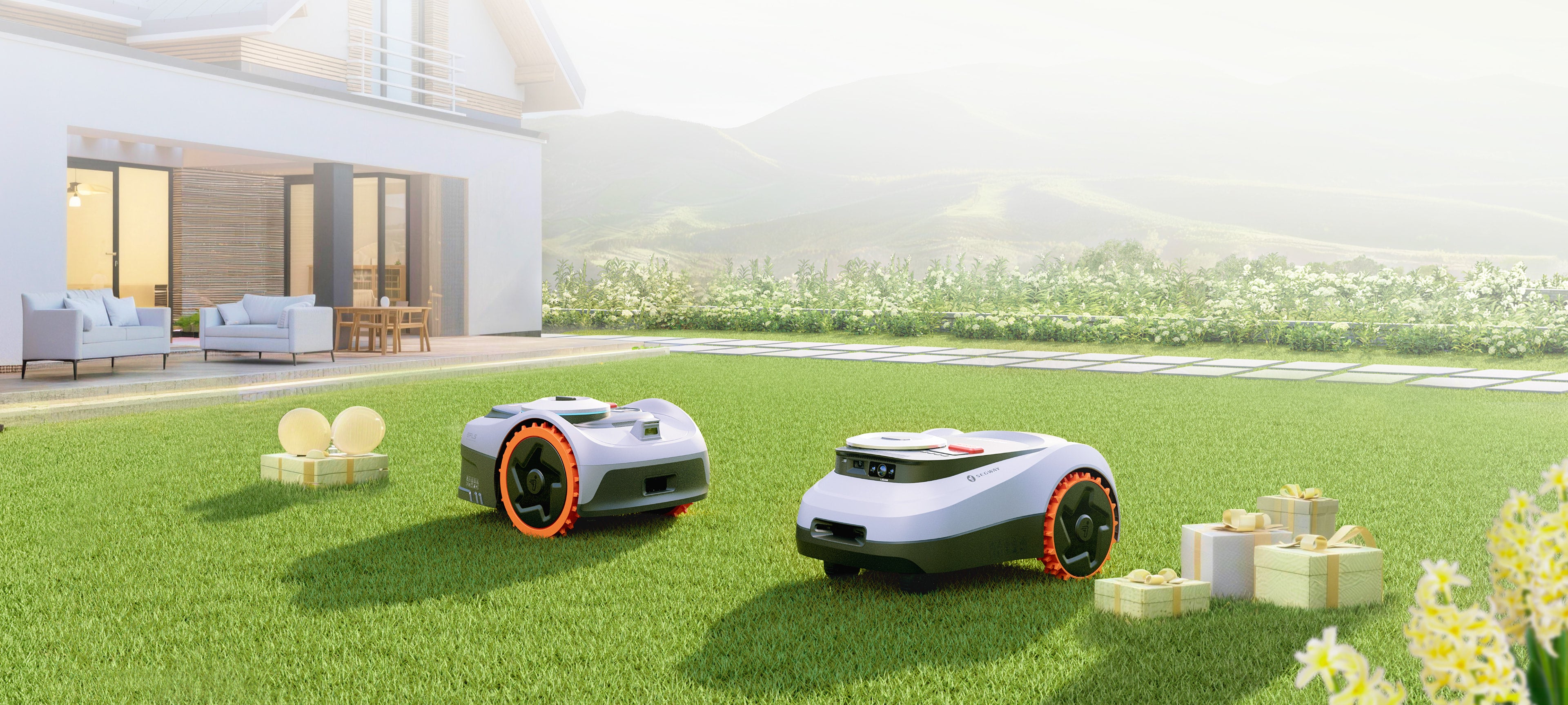 Segway Navimow i110N robot lawn mower sits on the grass.