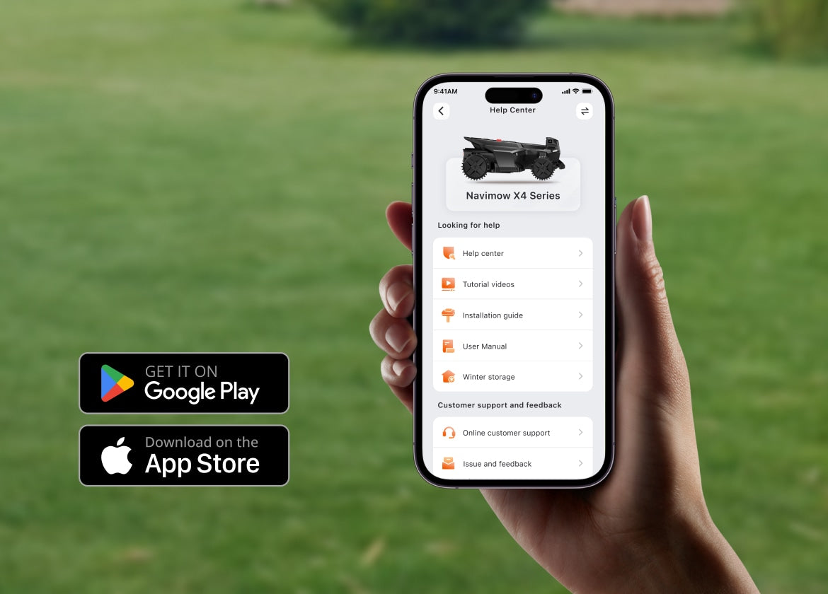 Navimow X4 Series robot lawn mower app displayed on smartphone.