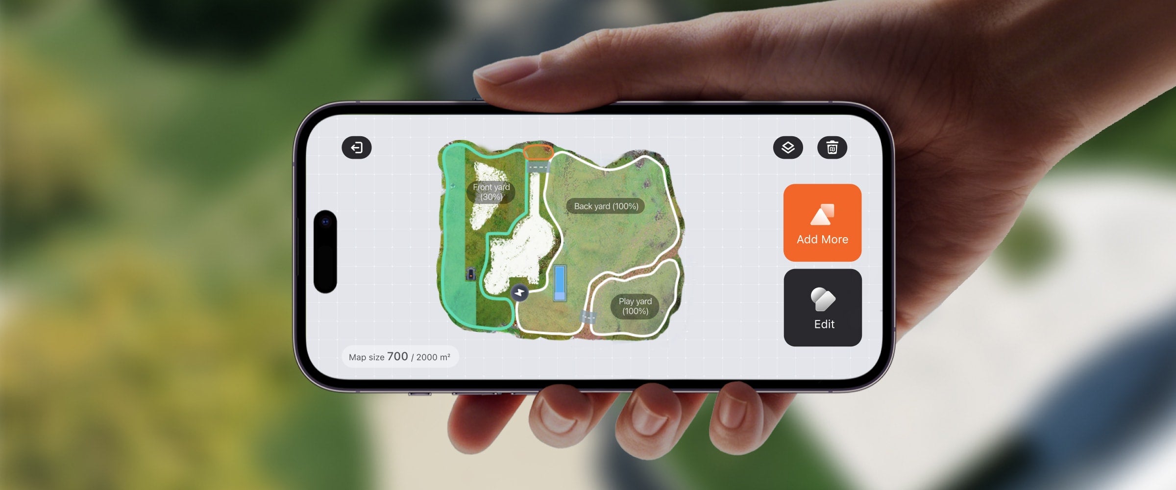 Navimow H1500E robot lawn mower app showing smart yard map.