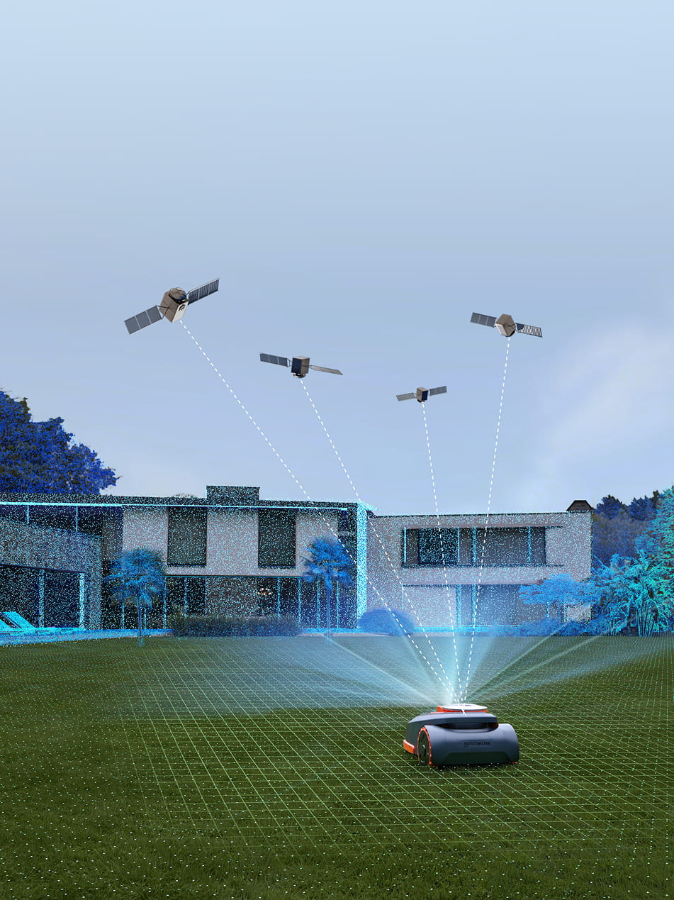 Navimow i110N robot lawn mower tracks four satellites for navigation.