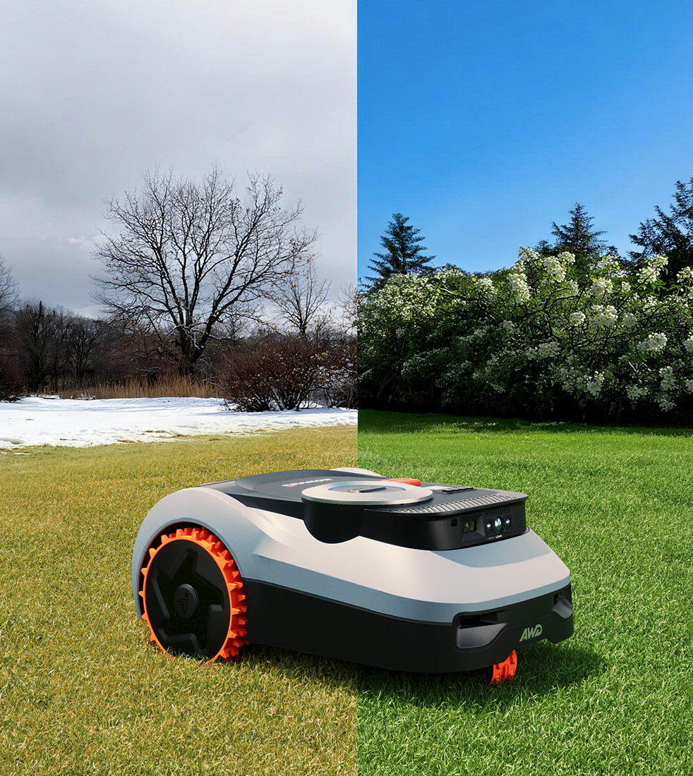 Navimow i Series AWD robot lawn mower mows through seasons.