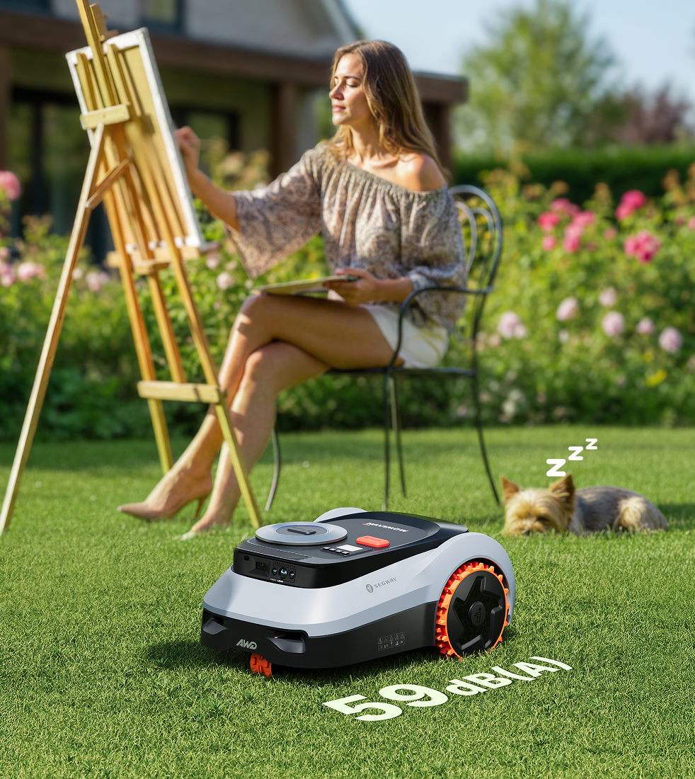 Segway Navimow AWD robot lawn mower mows the grass quietly.
