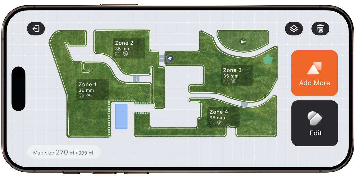 Segway Navimow i110E robot lawn mower app shows zone map.