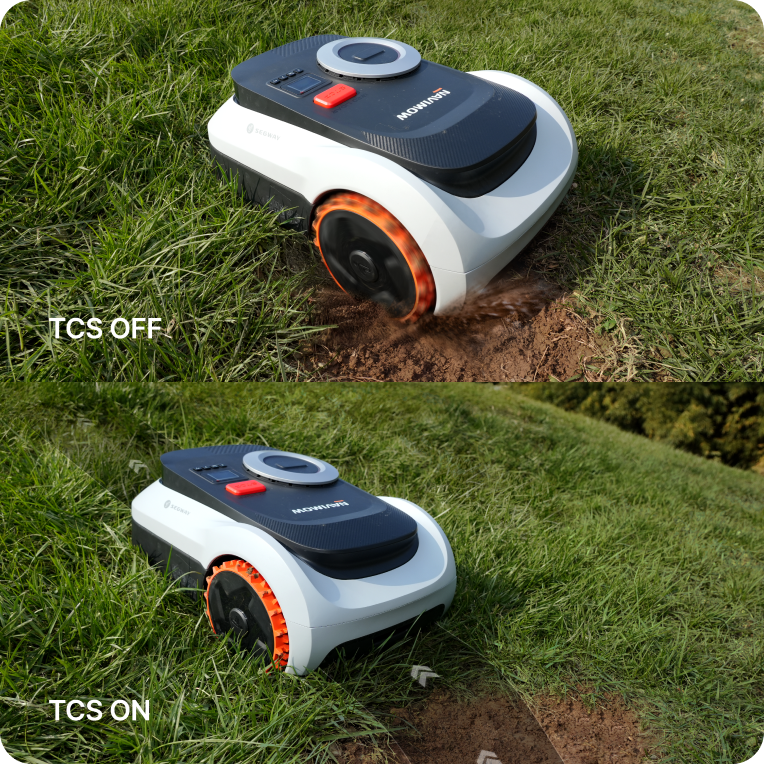 Segway Navimow i105E robot lawn mower operating on a hill.