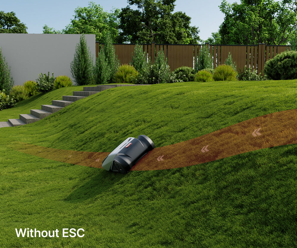 Navimow i110E robot lawn mower sliding on grass without ESC.