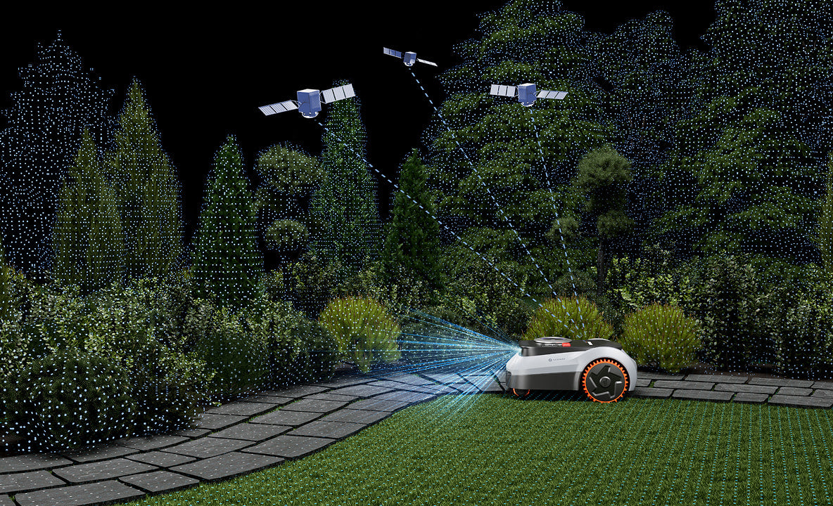 Navimow i110N robot lawn mower mows grass using satellite signals