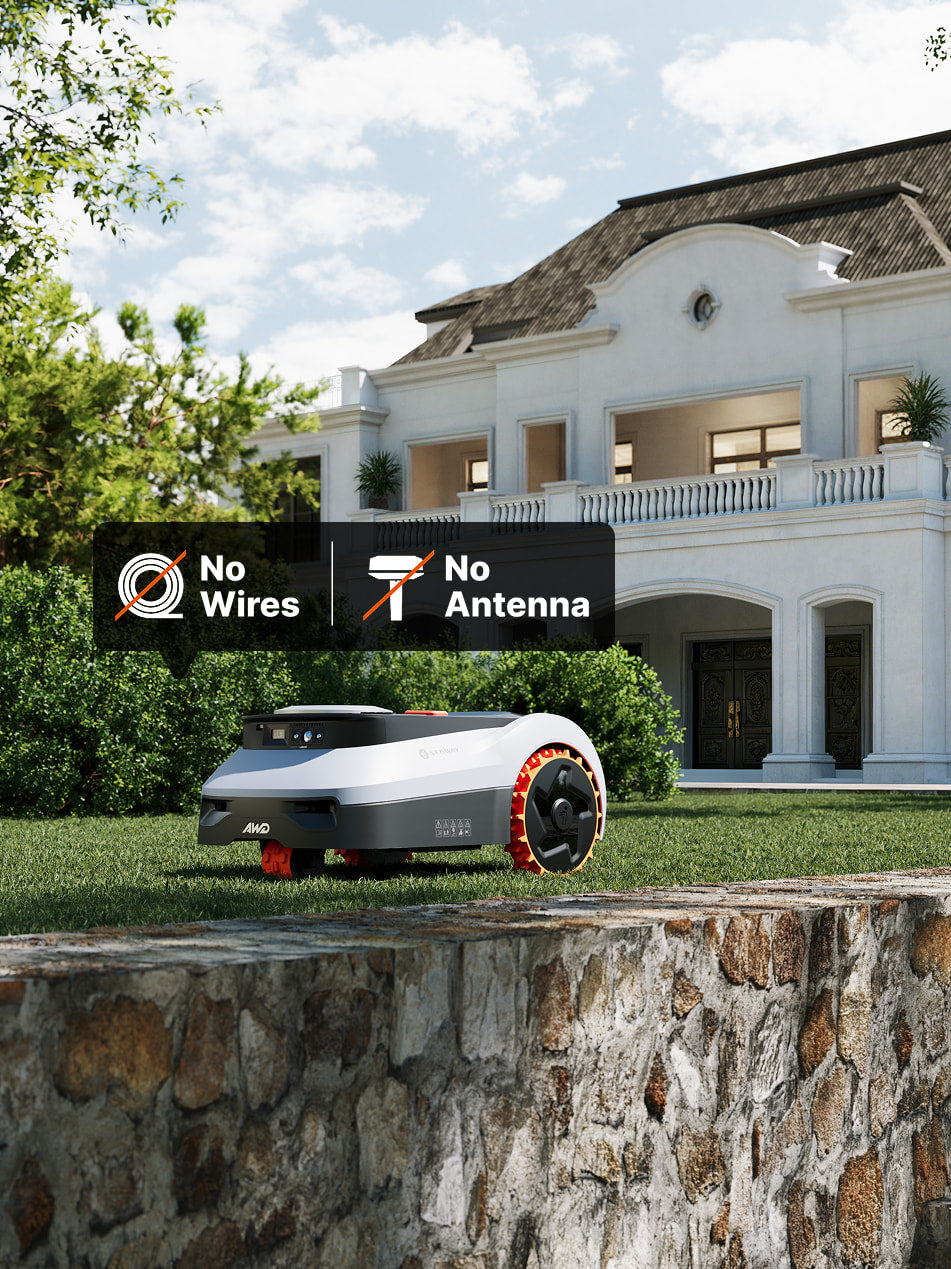 Segway Navimow i110N AWD robot lawn mower mows green grass.